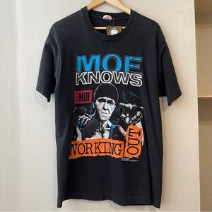 Vintage 1991 Three Stooges T Shirt Mens L Black Moe Knows Working Out Movie Tee